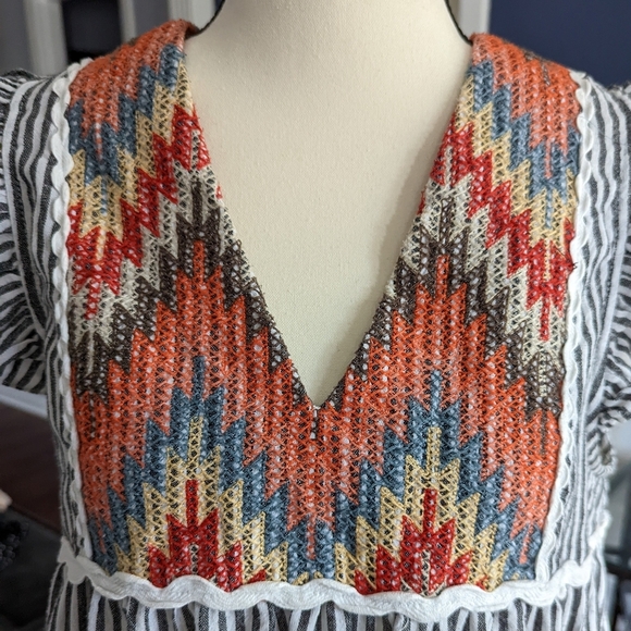 THML Tribal Dress Blue And White Stripes Size L - Picture 4 of 9